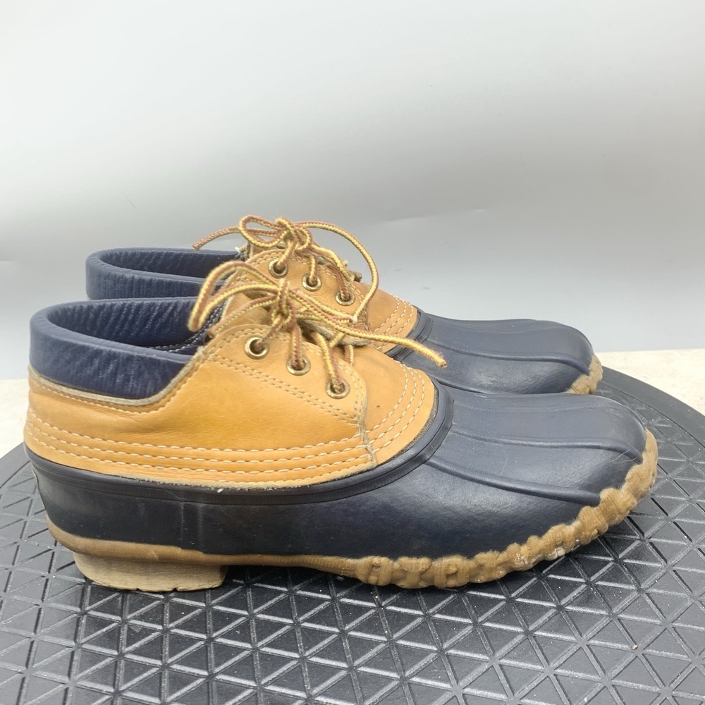 LL Bean Moc Boots Women Size 8 Shoes Blue Brown Rubber‎ Leather Padded Vintage